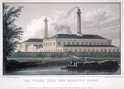 Gas Works, vicino al Regents Canal, inciso da A. McClatchie, 1828 da Thomas Hosmer after Shepherd